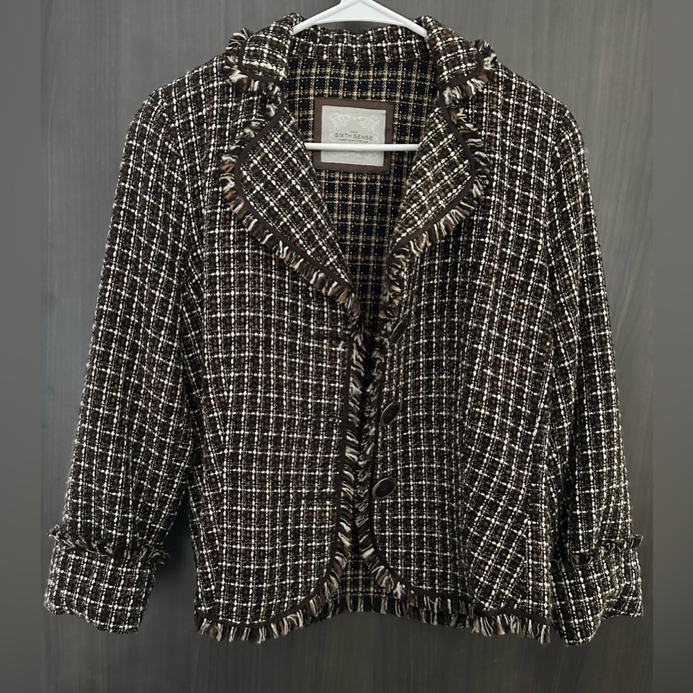 Brown Tweed Fringed Blazer Jacket